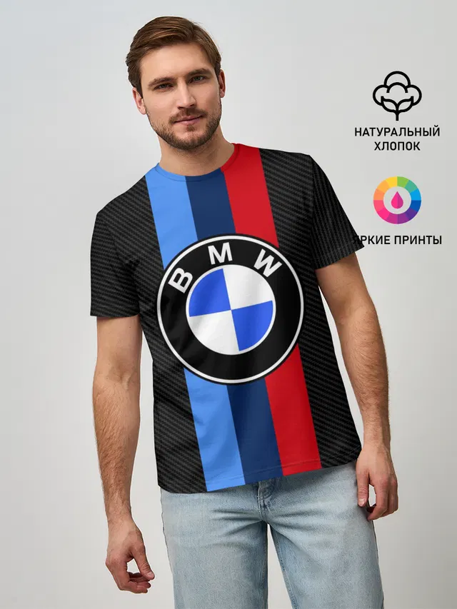 Мужская базовая футболка с принтом «BMW — BMW SPORT»