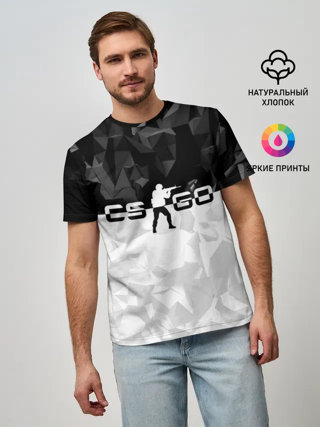 Мужская базовая футболка с принтом «Counter-Strike — CS GO BLACK WHITE GEOMETRY»