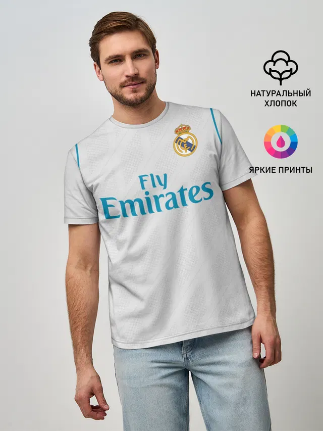 Мужская базовая футболка с принтом «Реал Мадрид — Ramos 17-18»