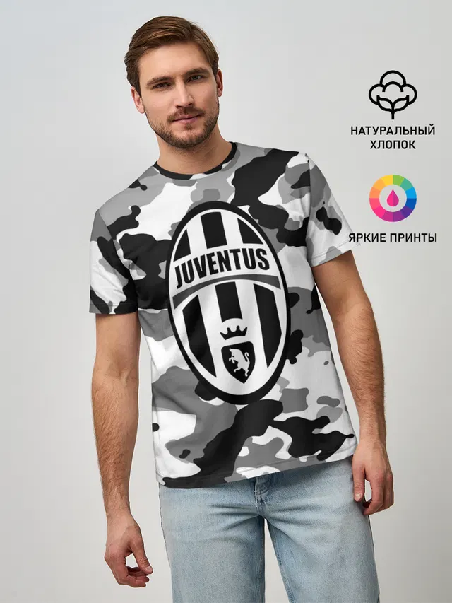 Мужская базовая футболка с принтом «Ювентус — FC Juventus Camouflage»