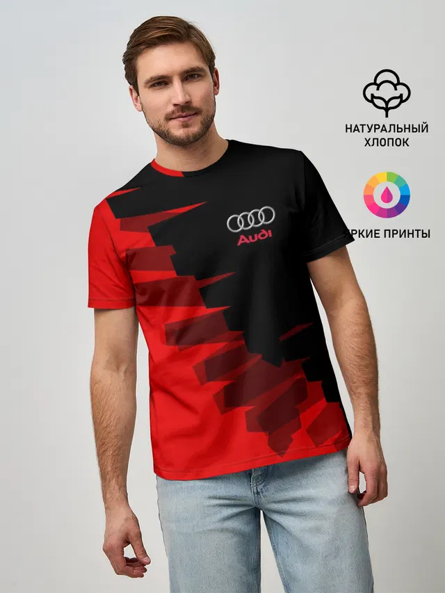 Мужская базовая футболка с принтом «Audi — AUDI SPORT»