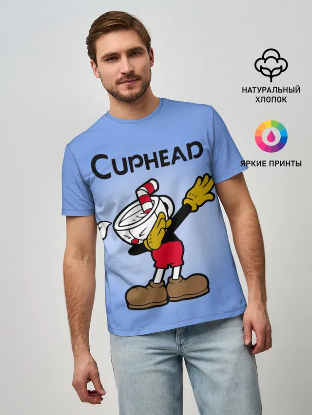 Мужская базовая футболка с принтом «Cuphead»
