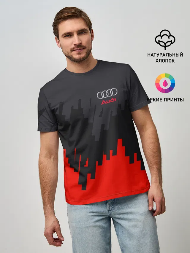 Мужская базовая футболка с принтом «Audi — AUDI SPORT»