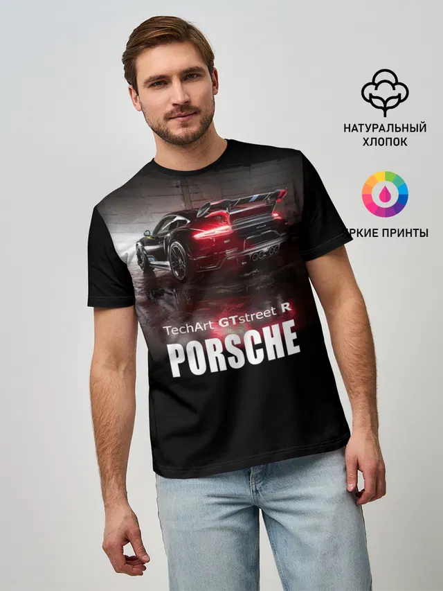 Мужская базовая футболка с принтом «Porsche — Porsche GTstreet R»