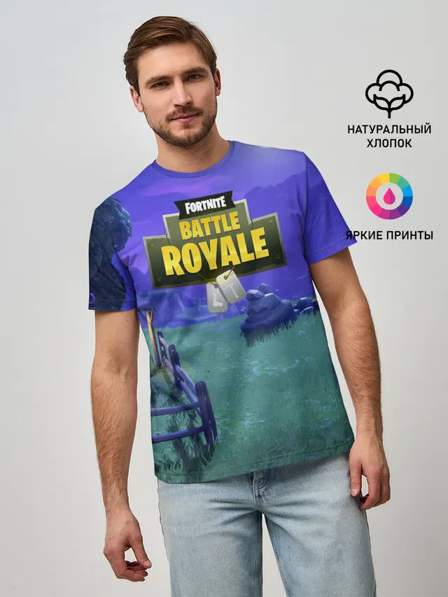Мужская базовая футболка с принтом «Фортнайт — Fortnite Night»