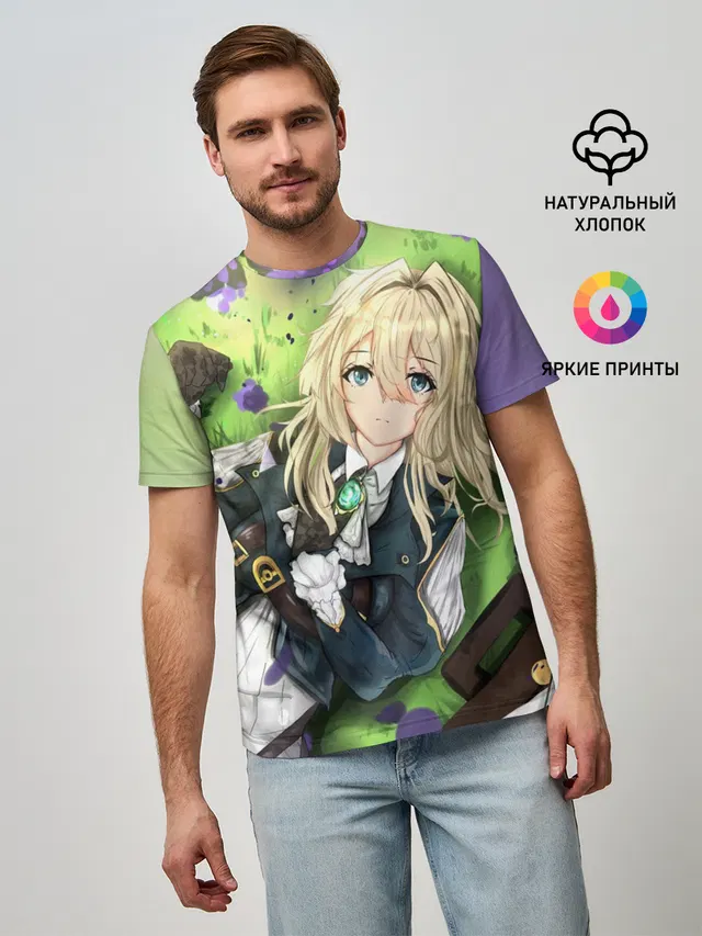 Мужская базовая футболка с принтом «Violet Evergarden»