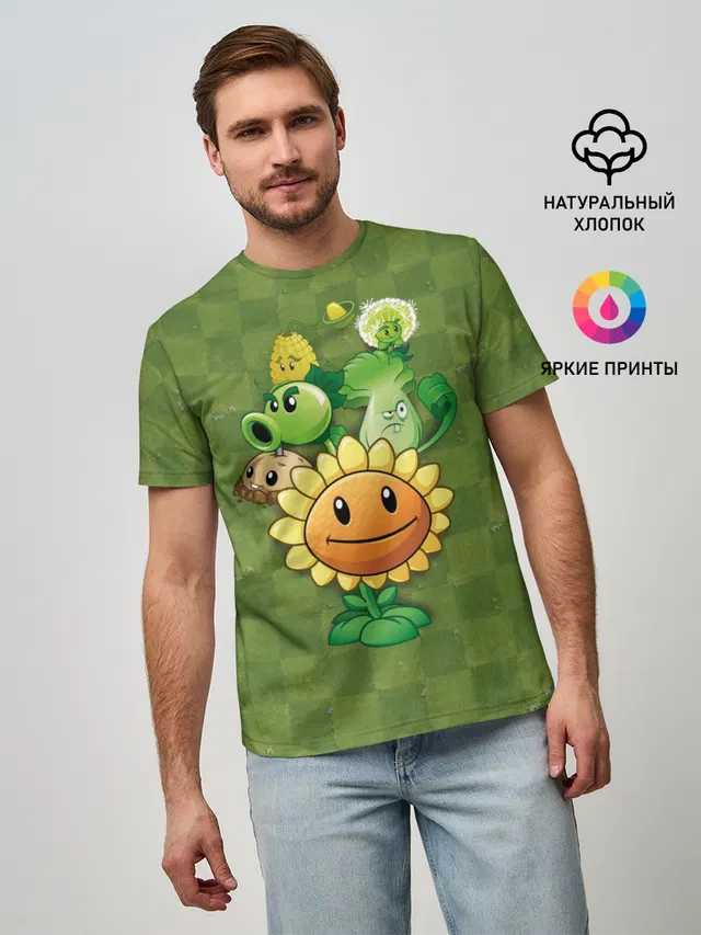 Мужская базовая футболка с принтом «Plants vs. Zombies»