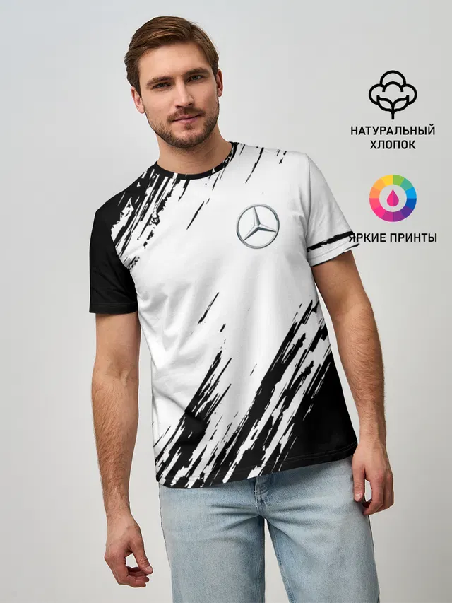 Мужская базовая футболка с принтом «Merсedes — MERCEDES BENZ SPORT»