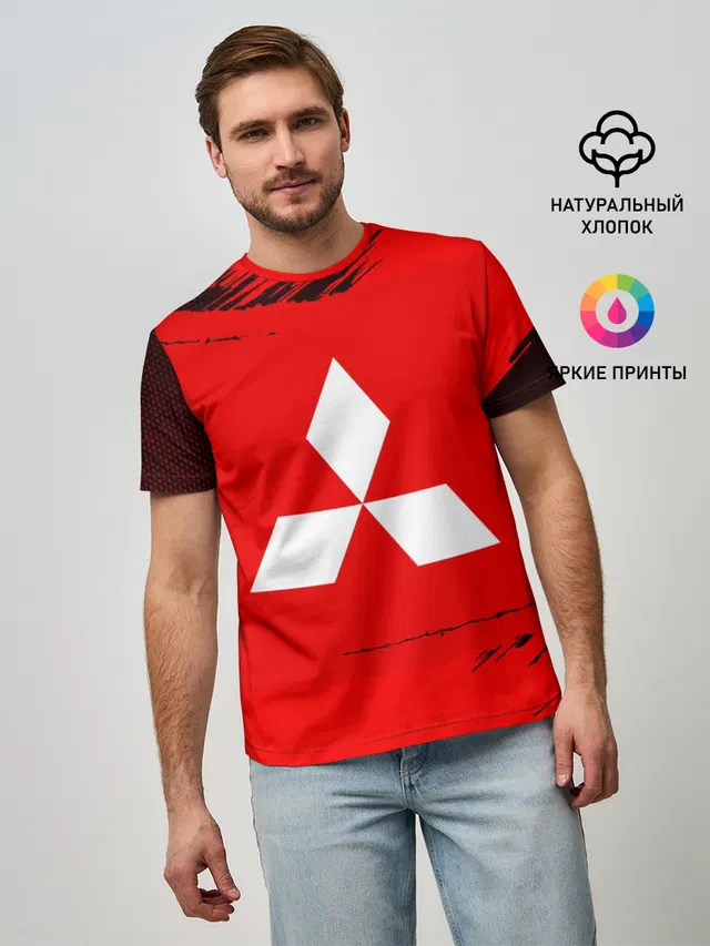 Мужская базовая футболка с принтом «Mitsubishi — Mitsubishi SPORT»