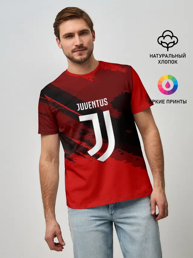 Мужская базовая футболка с принтом «Ювентус — JUVENTUS SPORT RED»