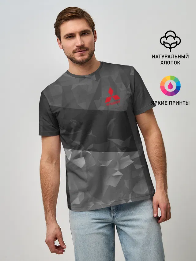 Мужская базовая футболка с принтом «Mitsubishi — MITSUBISHI SPORT»