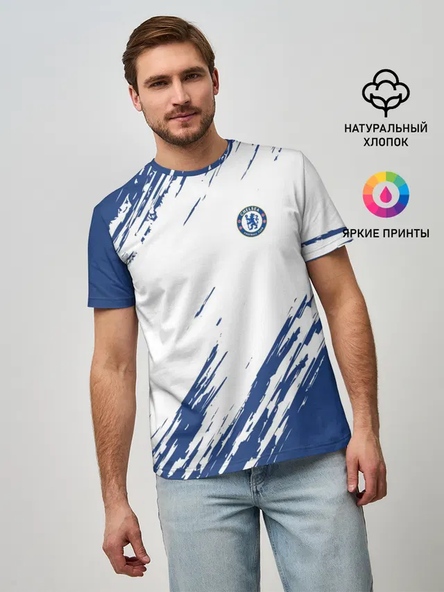 Мужская базовая футболка с принтом «Челси — CHELSEA UNIFORM — ФОРМА ЧЕЛСИ»