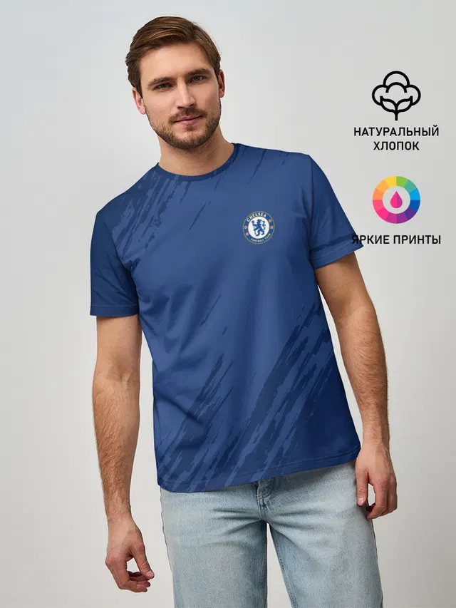 Мужская базовая футболка с принтом «Football — Chelsea Uniform»