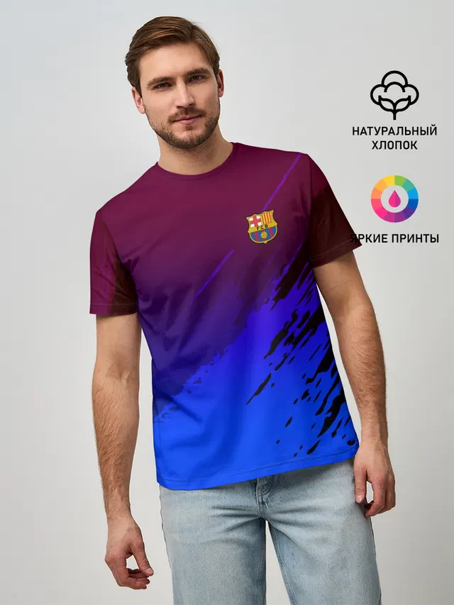 Мужская базовая футболка с принтом «Барселона — FC Barcelona SPORT»