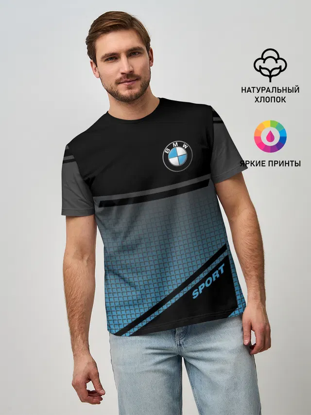 Мужская базовая футболка с принтом «BMW — BMW SPORT»