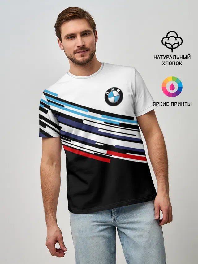 Мужская базовая футболка с принтом «BMW — BMW BRAND COLOR»