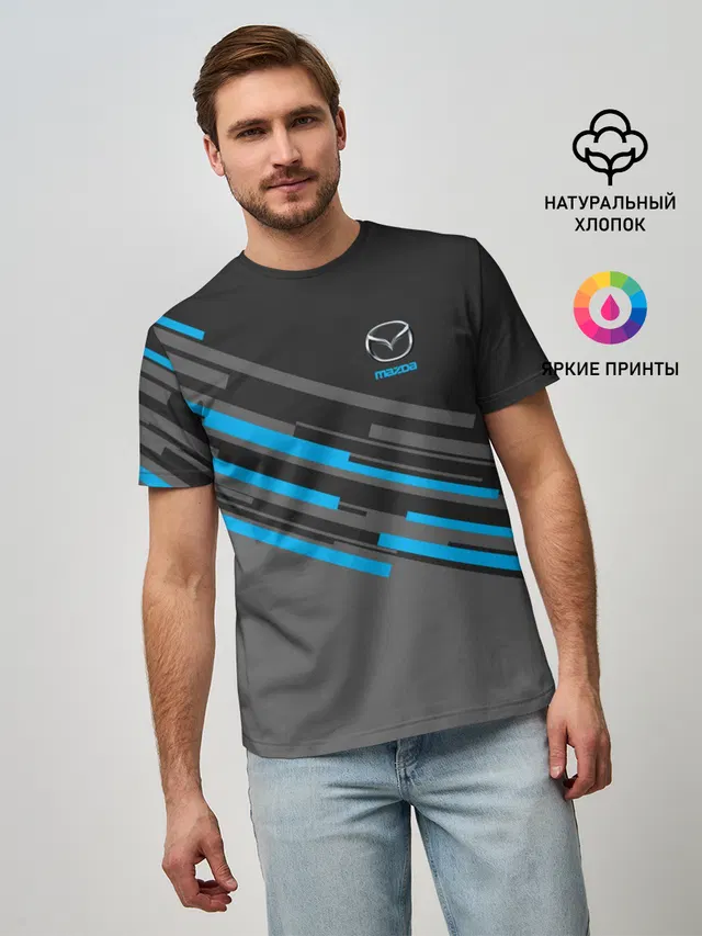 Мужская базовая футболка с принтом «Diagonal stripes — MAZDA SPORT»