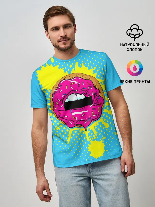 Мужская базовая футболка с принтом «Губы — Donut lips»