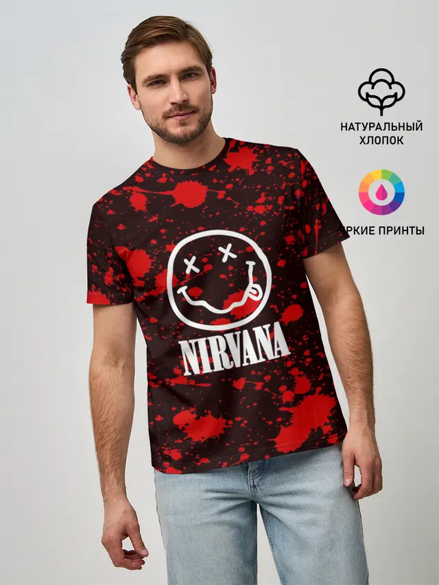 Мужская базовая футболка с принтом «Nirvana smiley»