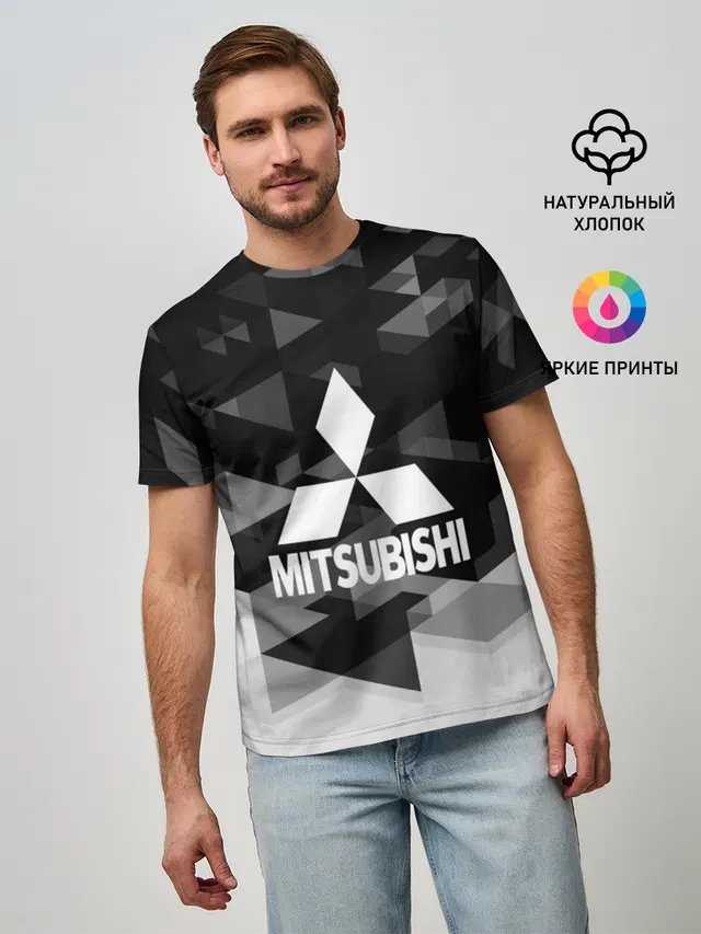 Мужская базовая футболка с принтом «Mitsubishi — Mitsubishi sport geometry»