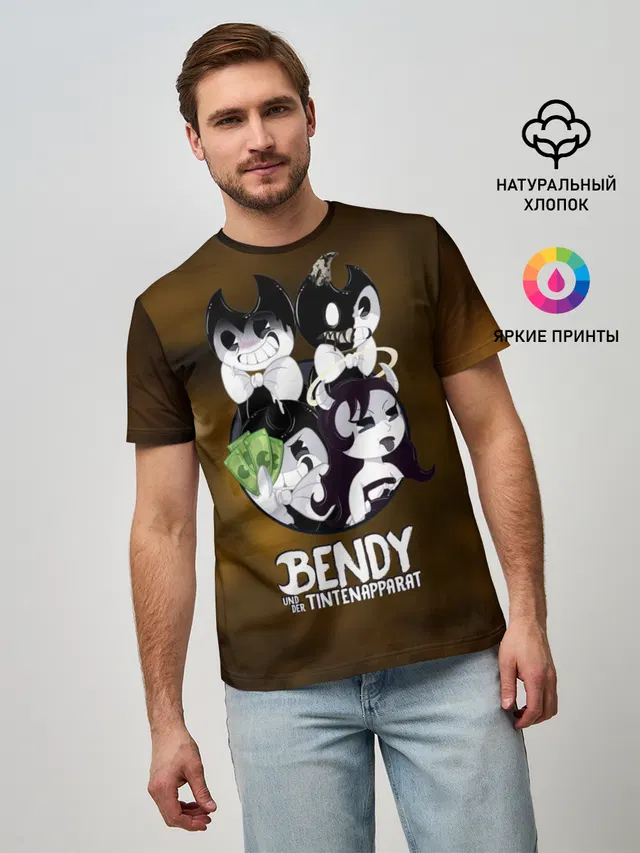 Мужская базовая футболка с принтом «Bendy»
