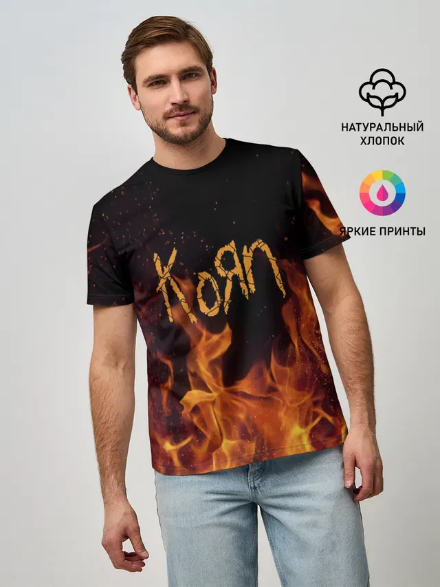 Мужская базовая футболка с принтом «KoЯn — Korn»