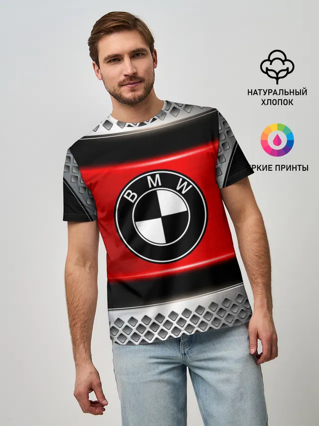 Мужская базовая футболка с принтом «BMW»
