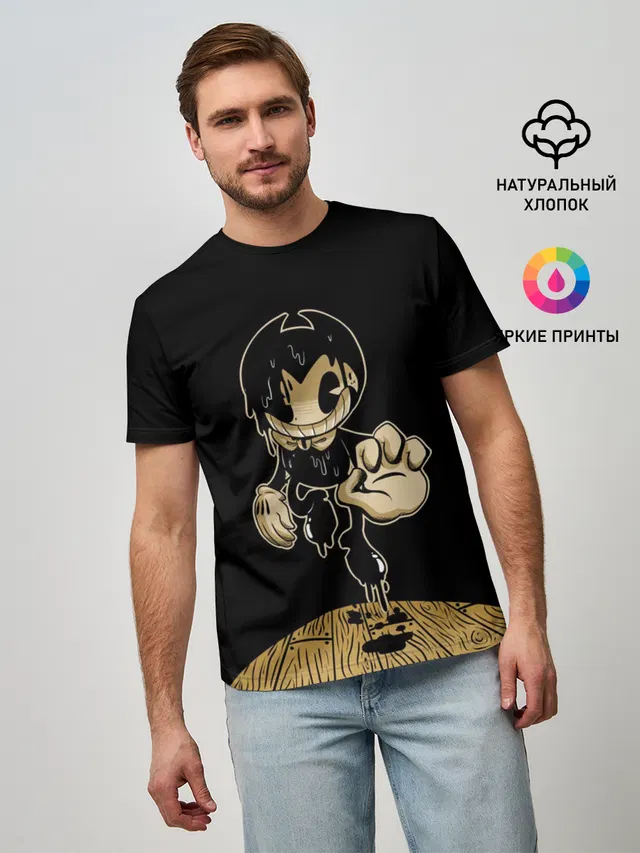 Мужская базовая футболка с принтом «Bendy»