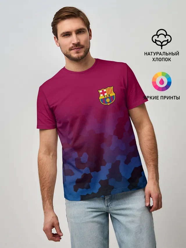 Мужская базовая футболка с принтом «Барселона — FC BARCA SPORT»