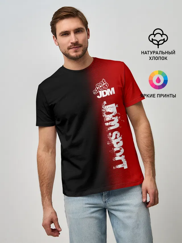 Мужская базовая футболка с принтом «JDM Style — JDM SPORT»