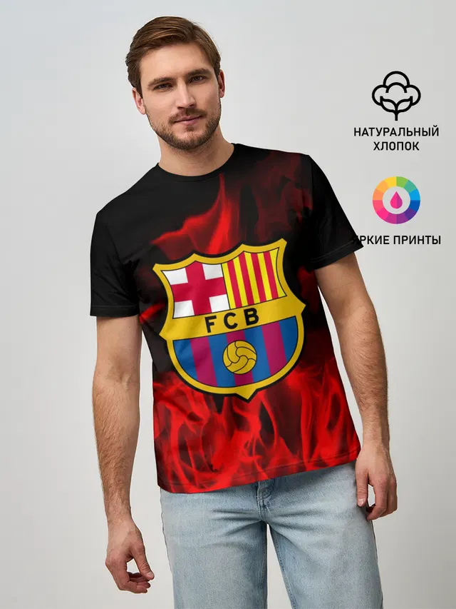 Мужская базовая футболка с принтом «Барселона — BARCELONA SPORT»