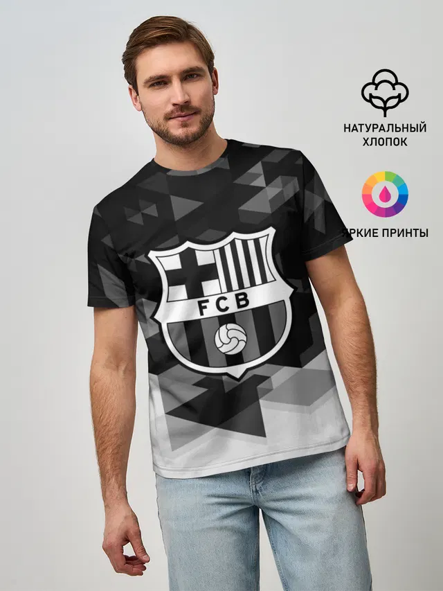Мужская базовая футболка с принтом «Барселона — FC Barcelona sport geometry»