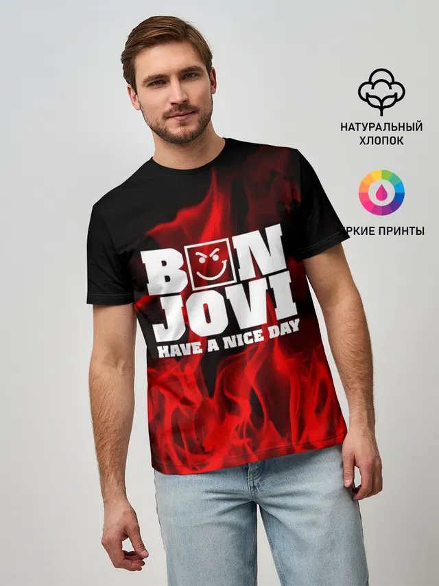 Мужская базовая футболка с принтом «Bon Jovi»