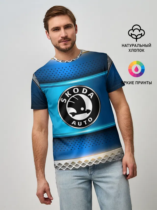 Мужская базовая футболка с принтом «SKODA sport collection»