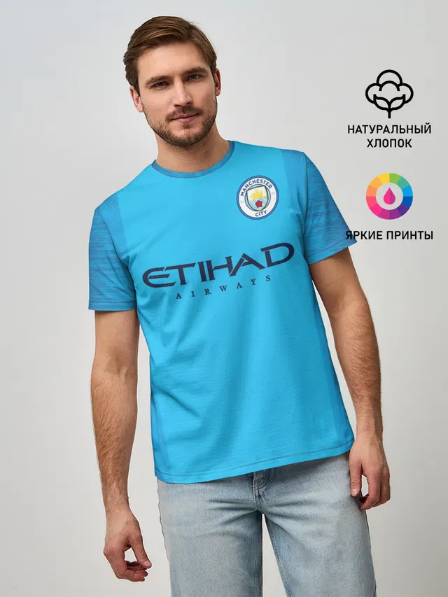 Мужская базовая футболка с принтом «Манчестер Сити — Man. City 18-19»
