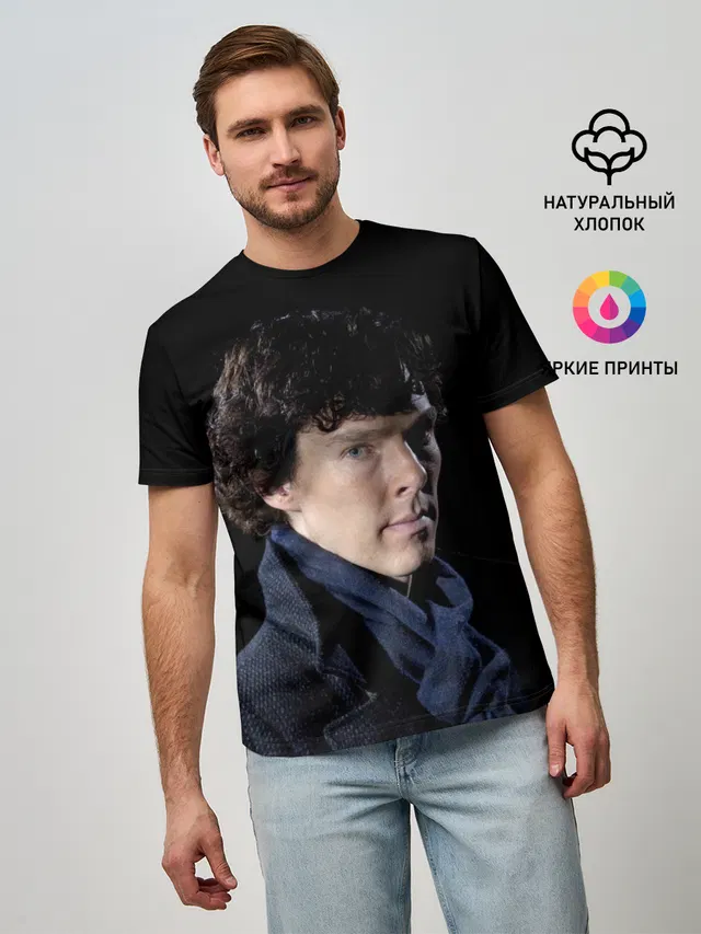 Мужская базовая футболка с принтом «Шерлок Холмс — Sherlock»