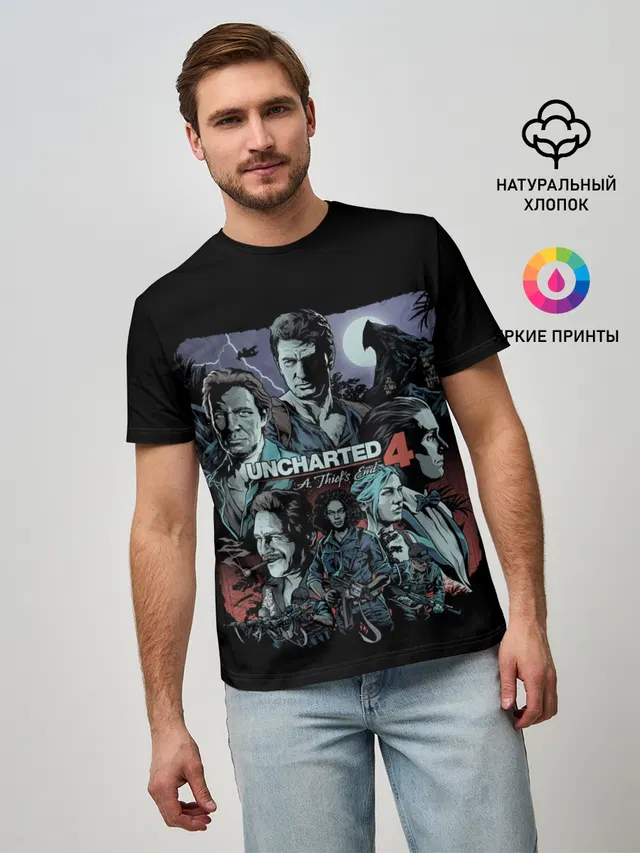 Мужская базовая футболка с принтом «Uncharted — Uncharted 4»