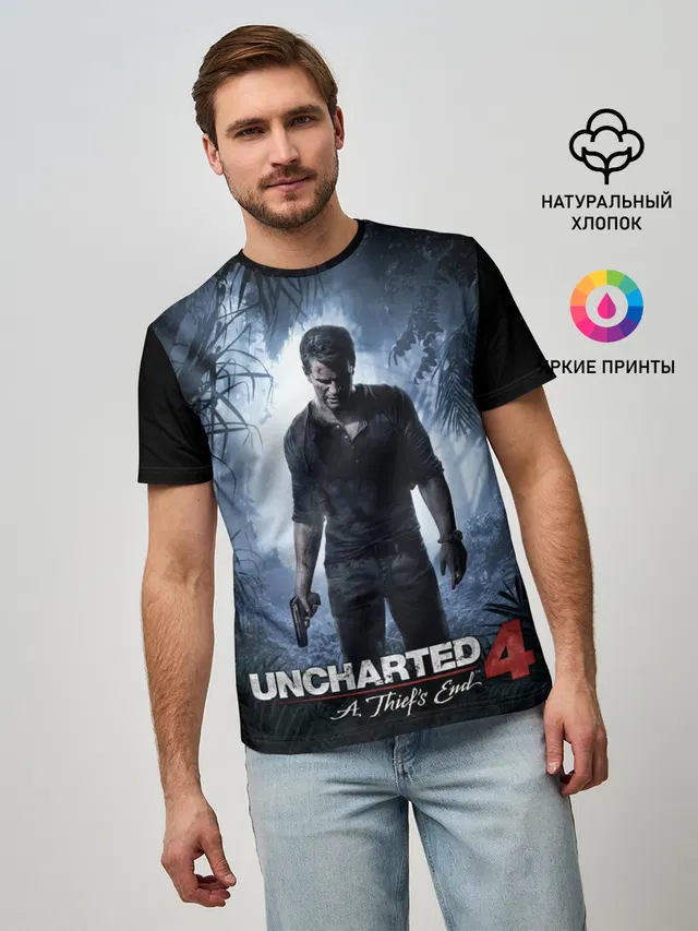 Мужская базовая футболка с принтом «Uncharted — Путь вора»