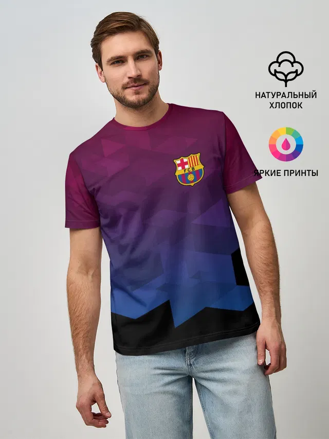 Мужская базовая футболка с принтом «Барселона — FC BARCA SPORT»
