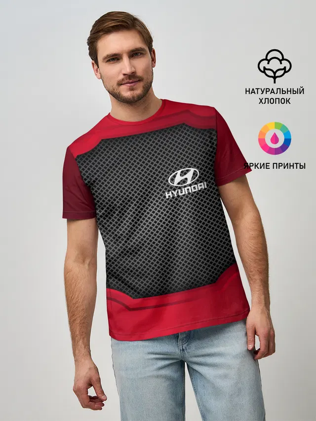 Мужская базовая футболка с принтом «Hyundai Motor Company — HYUNDAI SPORT»