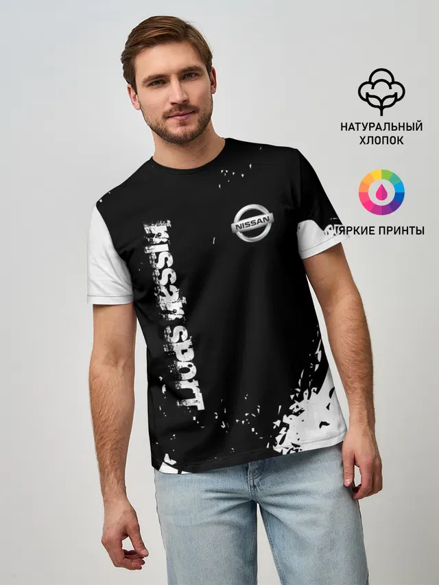 Мужская базовая футболка с принтом «Nissan — NISSAN SPORT»