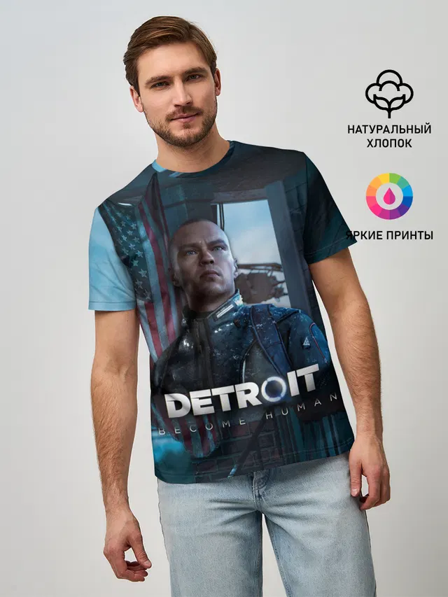 Мужская базовая футболка с принтом «Detroit: Become Human - Markus»