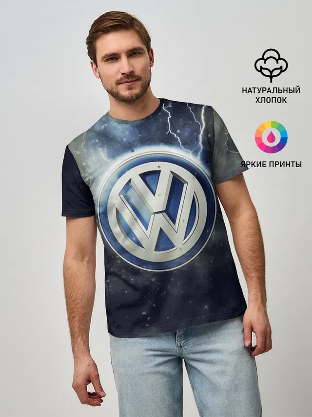 Мужская базовая футболка с принтом «Volkswagen — Логотип Wolksvagen»