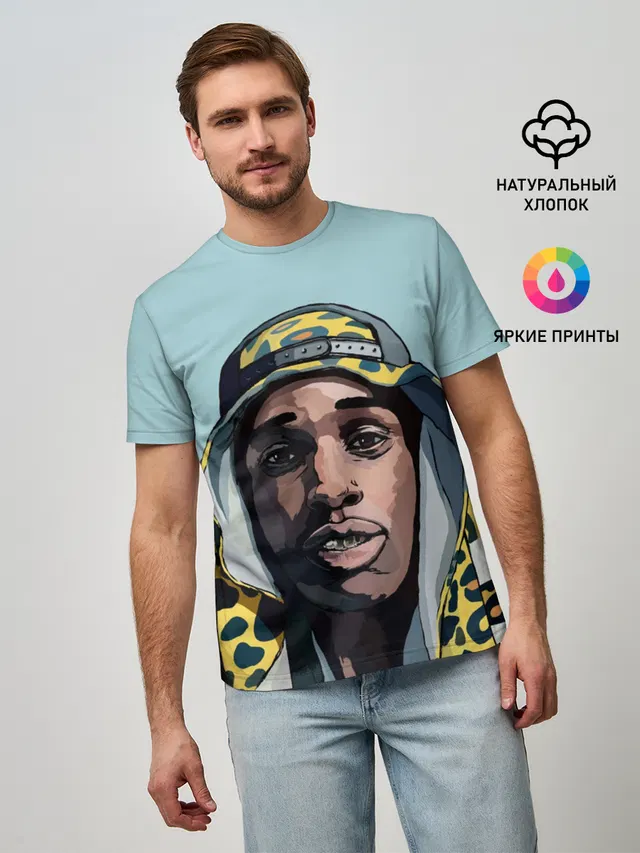 Мужская базовая футболка с принтом «Зарубежные — ASAP Rocky»