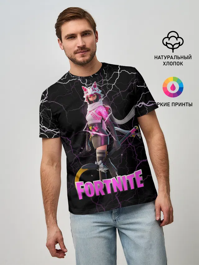 Мужская базовая футболка с принтом «Фортнайт — Vi Fox Fortnite»