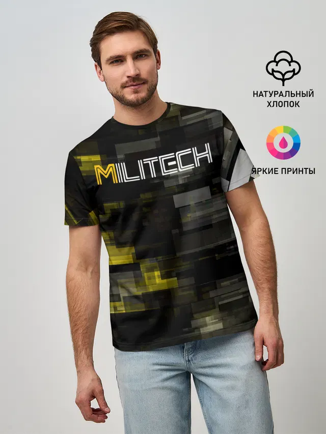 Мужская базовая футболка с принтом «Cyberpunk 2077 — MILITECH камуфляж Cyberpunk 2077»