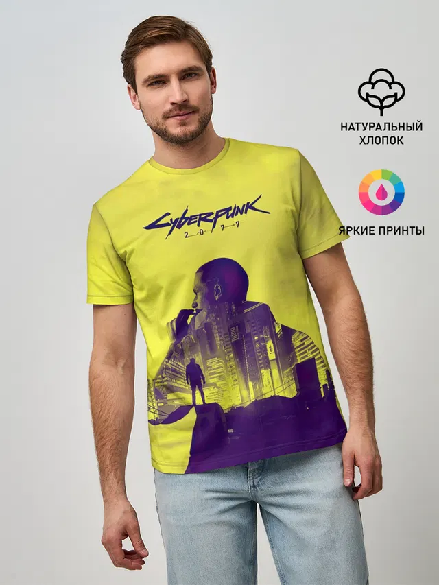 Мужская базовая футболка с принтом «Cyberpunk 2077»