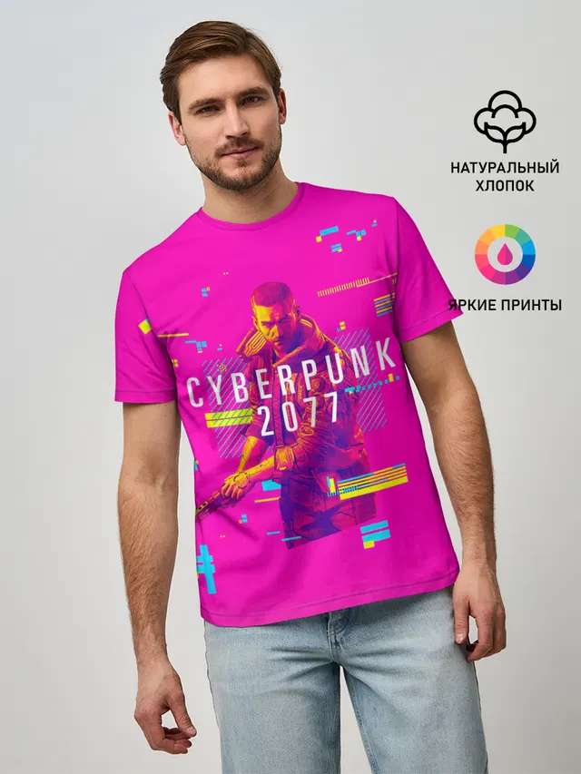 Мужская базовая футболка с принтом «Cyberpunk 2077»