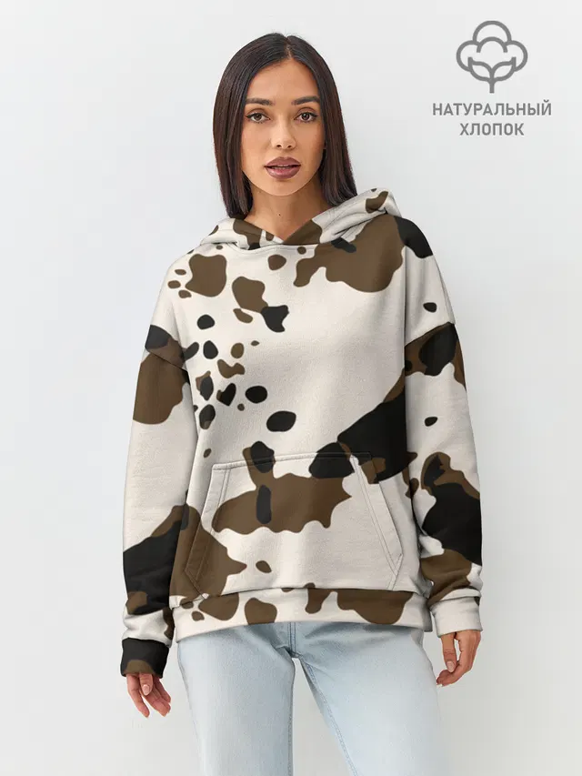 Худи женское оверсайз с принтом «CowPrint»