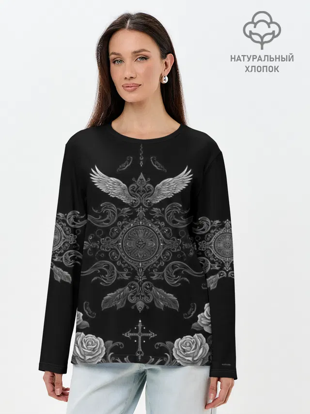 Лонгслив женский с принтом «Gothic Black»